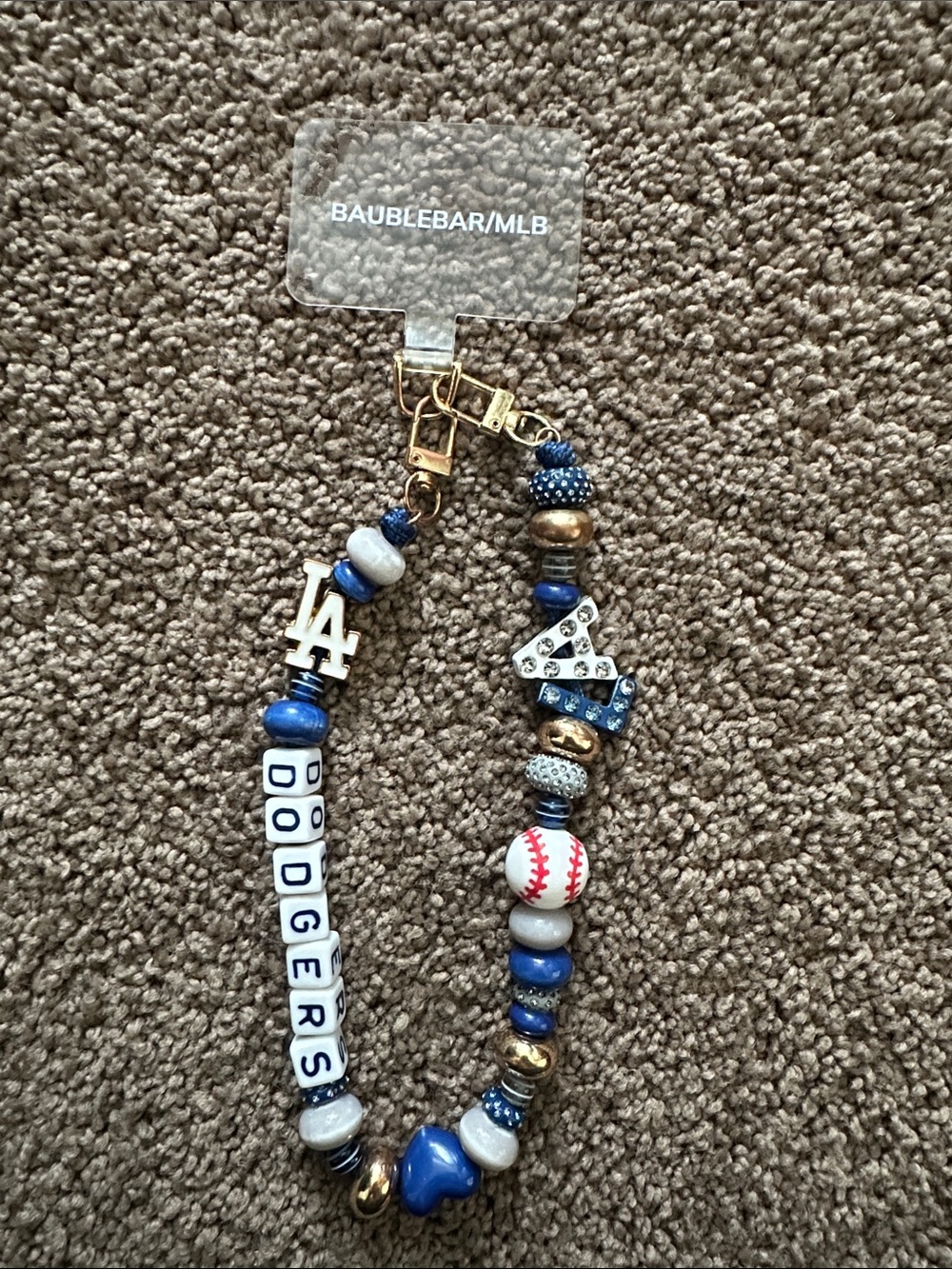 BaubleBar Dodgers Beaded Lanyard - Blue/White/Gold phone charm